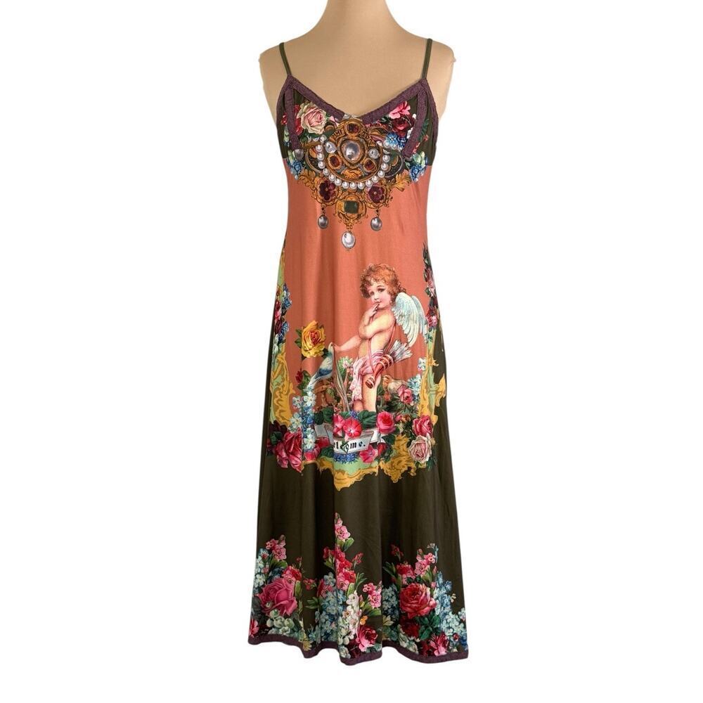 Vintage Inspired Cherub Midi Dress Angel Jewel Toned Romantic Bohemian Size S/M - Picture 3 of 9